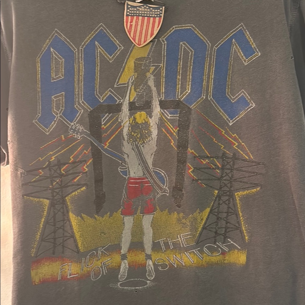 MadeWorn AC/DC Graphic Tee Gray/Black size small glitter effects - Picture 5 of 14